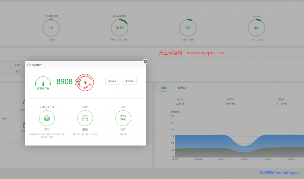 天上云促销：香港CN2弹性大带宽云服务器1核1G内存10M CN2带宽20G SSD数据盘月付27.55元起附简单测评